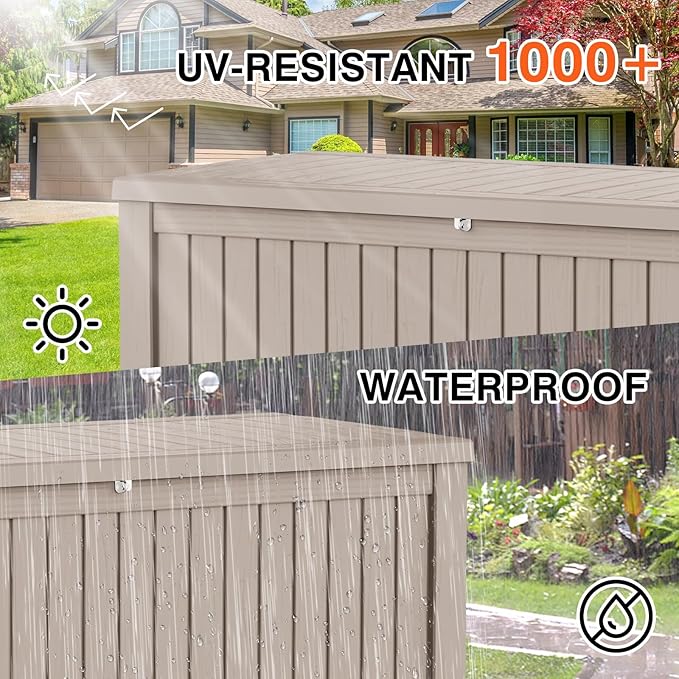 Mersco 150 Gallon Double-Wall Resin Deck Box - Lockable Waterproof Outdoor Storage Box, 1000lbs Capacity & Doubles as Seating for Patio Furniture - Garden Tools, Pool Accessories (Grey)
