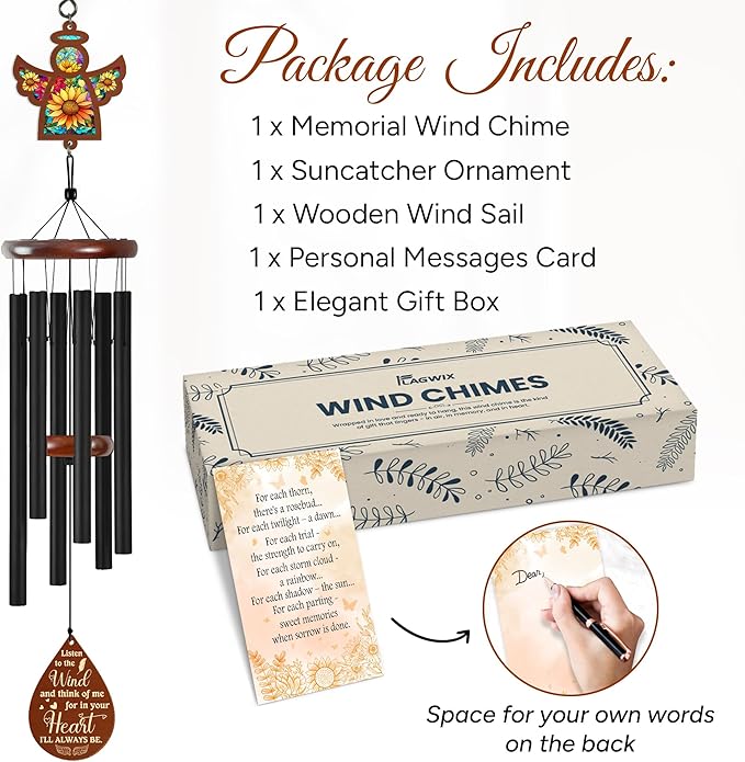 FLAGWIX Sympathy Gifts for Loss of Loved One - Memorial Wind Chimes for Outside 32 in - Large Outdoor Wind Chimes, Bereavement Gift Ideas, Remembrance Condolence Memorial Gifts for Loss of Mom Dad