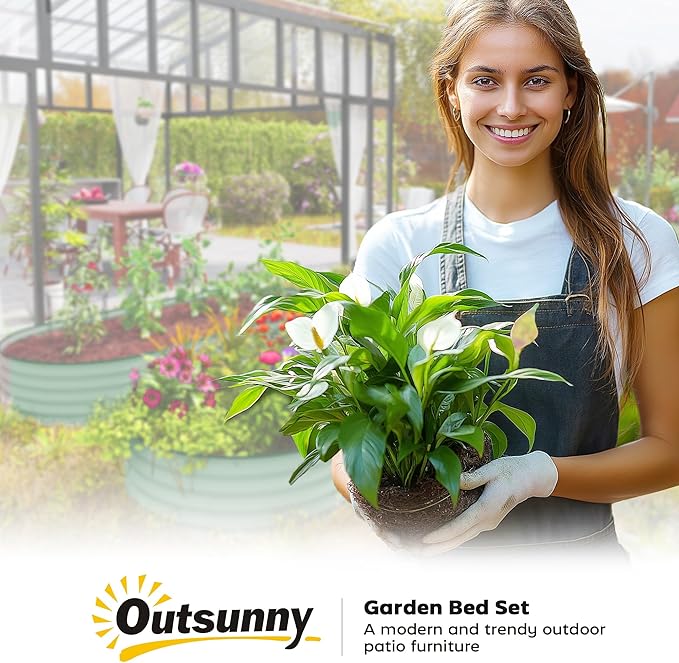 Outsunny 2PCS Galvanized Raised Garden Bed, 7' x 3' x 1' Raised Beds for Gardening with Plant Support Stakes, Rubber Strap Edging and Gloves, Metal Planter Box for Vegetables, Flowers, Green