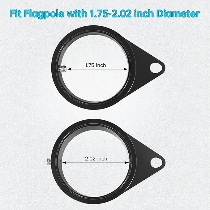 Anovo Flag Pole Rings, Flagpole Rings Aluminum Alloy 360° Rotating Anti Wrap Flag Mounting Spinning Ring Clips for 1.75-2.02 Inch Diameter Flagpole (2 Inch -Pack of 2, Black)