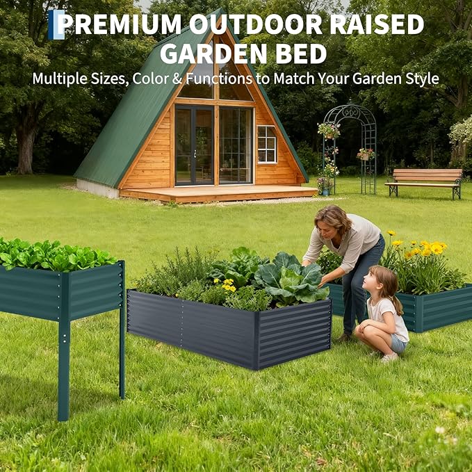 Galvanized Raised Garden Bed Kit with Cover Heavy-Duty Modular Metal Planter Raised Beds for Vegetables with Tool-Assisted Simple Assembly, Reinforced Panels & Optimal Drainage