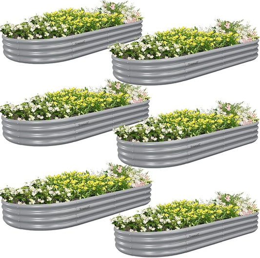 6 Pack 8x4x1FT Galvanized Raised Garden Bed Kit Oval Metal Ground Planter Box Outdoor Bottomless Planter Raised Beds for Vegetables Flowers Herbs Fruits, Gray