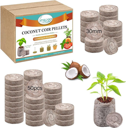 Legigo 50 PCS 30mm Coco Coir Pellets Seed Starter Pods, Compressed Seed Starting Coconut Coir Pellets Soil Plugs for Seedlings, Seeds Plant Starter Pods for Garden Planting Herbs Flowers Vegetables