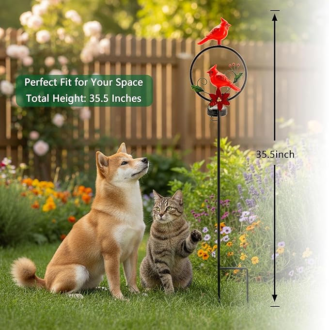 Cardinal Solar Christmas Lights Outdoor with Holly Berries, Solar Powered Waterproof Garden Stake for Patio Yard Decor, Memorial Gift for Mom & Grandma