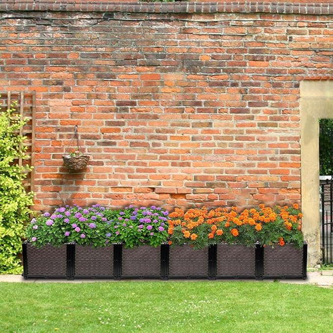 Large Raised Planter Box Outdoor Self Watering 94.4"x15.7"x14.2", Deep Raised Garden Bed - Elevated Garden Box with Drainage Plug, Rectangular Garden Planter Perfect for Patio Balcony Deck
