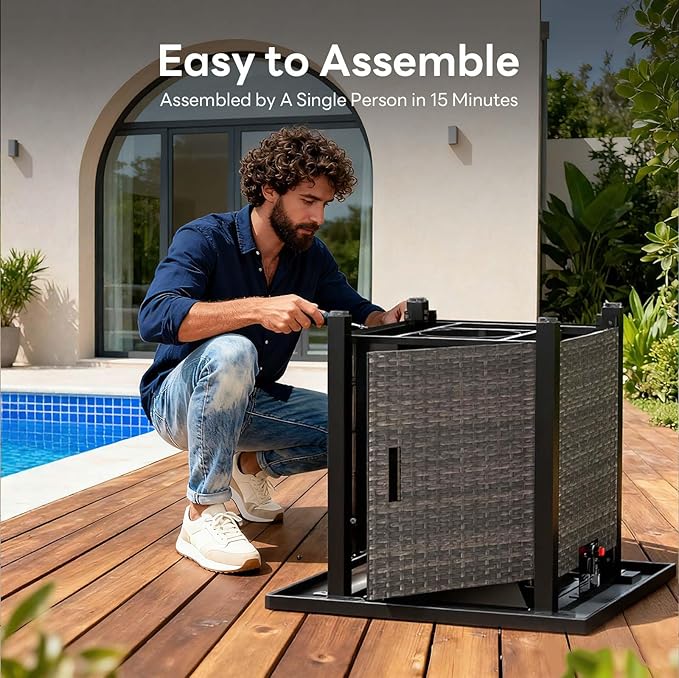 ZAFRO 28” Outdoor Fire Pit Table 50,000 BTU, 2-in-1 Rattan Propane Firepit Table with Glass Stones & Lid, Square Fire Table for Patio, Backyard, Deck, or Garden, Black