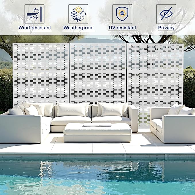 Outdoor Privacy Screen,72" H×47" W Metal Privacy Screen, Freestanding Privacy Fence Panels for Patio