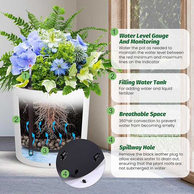 Set of 2 Tall Planters for Outdoor Plants, 20" Large Planter Pots with Drainage Holes & Water Level Monitor, Self-Watering Flower Pots for Patio, Porch, Garden, Front Door Decor, Indoor Outdoor