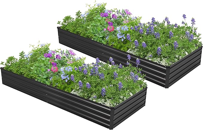 2PCS 7x3x1ft Galvanized Metal Raised Garden Bed Kit,Outdoor Planter Box Vegetables,Flowers,Herbs Durable Rust-Resistant Patio Gardening Beds,Black