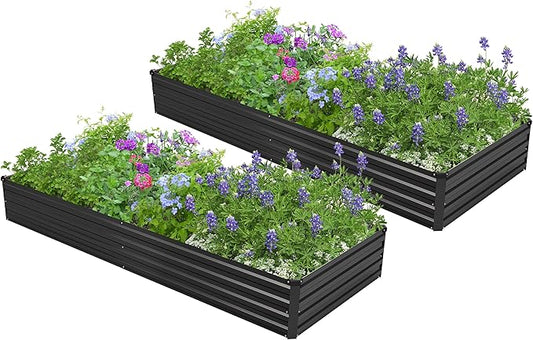 2PCS 8x4x1ft Galvanized Metal Raised Garden Bed Kit,Outdoor Planter Box Vegetables,Flowers,Herbs Durable Rust-Resistant Patio Gardening Beds,Black