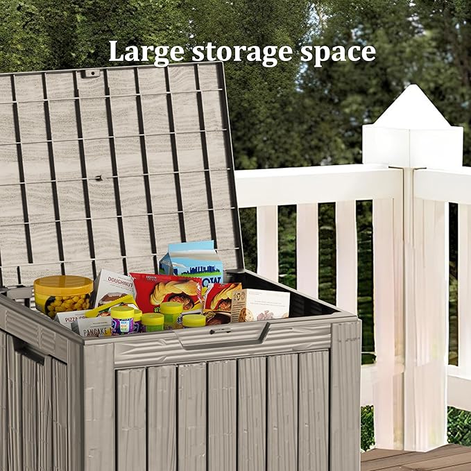 30GAL Brown Outdoor Deck Box with Lock Hole - Waterproof, Patio Storage Bin for Pool Accessories Cushion Furniture, Ldeal for Patio and Garden Storage, Easy to Assemble