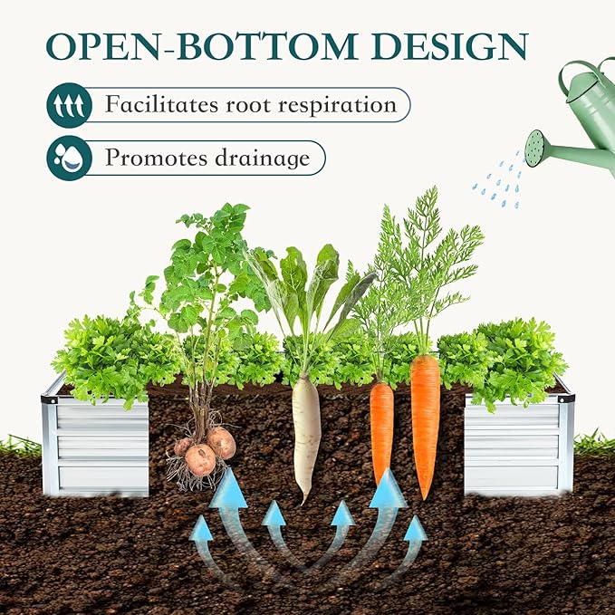 Smug Metal Raised Garden Bed 2pcs Set, 6x3x1ft Outdoor Planter Box,Raised Garden Beds for Planting Plants Vegetables, Flowers, Metal Silver