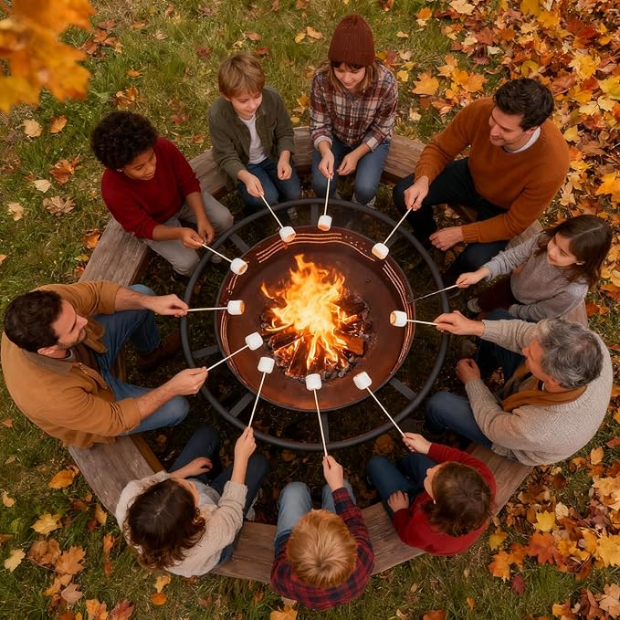 Breezz 38 Inch American Flag Fire Pit with Mesh Cover & Poker, Round Metal Wood Burning Outdoor Firepit for Patio, Garden, Backyard, Bonfire, Ideal for 4th of July, Memorial Day, Christmas