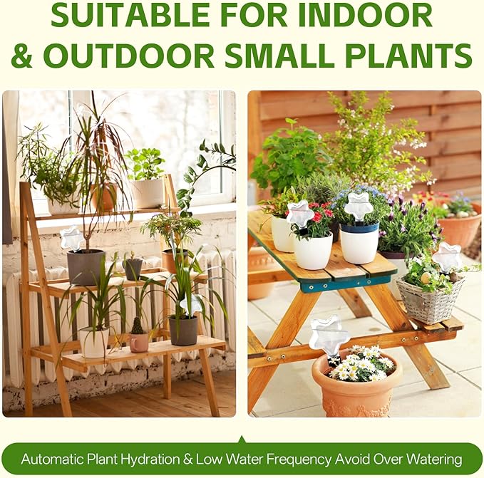 6 Pack (6.76 oz) Self-Watering Globes for Indoor & Outdoor Plants Automatic Watering Planter Insert Star Shaped