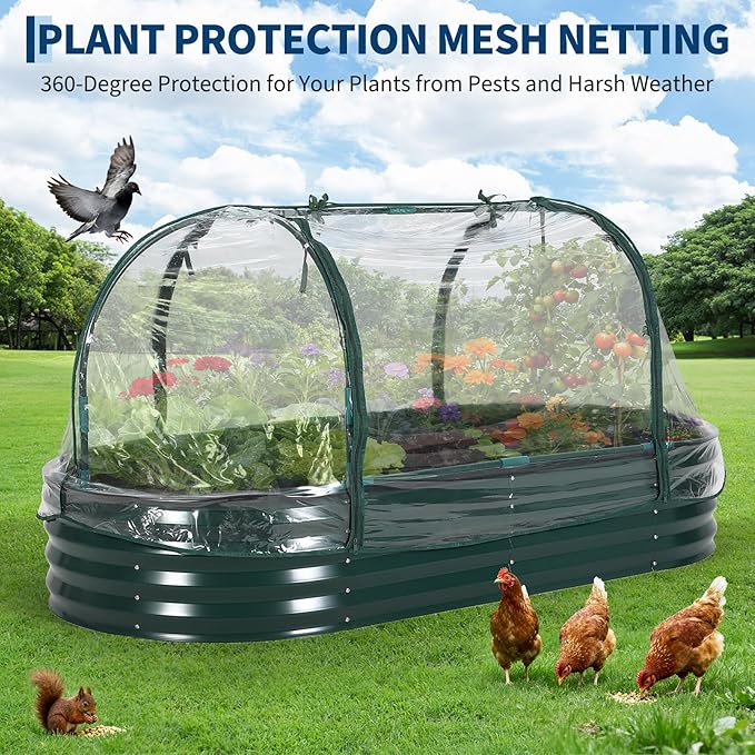 Galvanized Raised Garden Bed Kit with Cover Heavy-Duty Modular Metal Planter Raised Beds for Vegetables with Tool-Assisted Simple Assembly, Reinforced Panels & Optimal Drainage