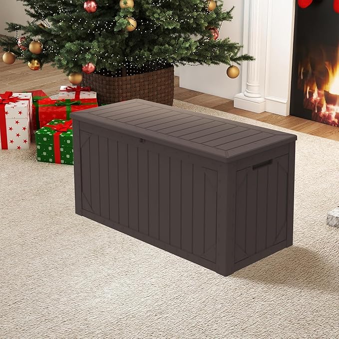 Yardgrace 110 Gallon Resin Deck Box Waterproof Outdoor Storage Box for Patio Furniture Pool Accessories Indoor Storage for Cushion Garden Tools, Brown