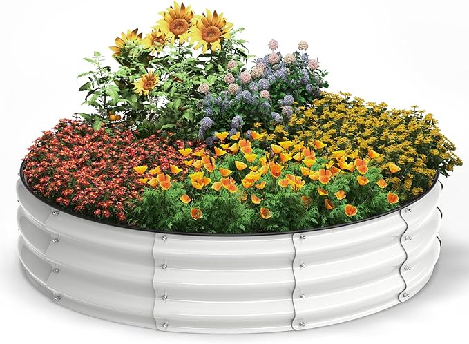 Galvanized Raised Garden Bed, 4x4x1 FT Raised Garden Bed for Gardening, Large Metal Planter Box for Vegetables Flower Herb(Pearl White)