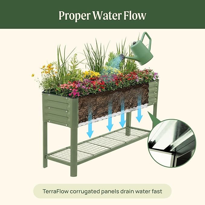 Rolling Elevated Raised Garden Bed - Slim Series, 1.5' x 5.5' Outdoor Planters Boxes with Legs & Storage Rack for Patio, 750 Lbs Weight Capacity, Raised Beds for Gardening Herbs Flowers, Modern Gray