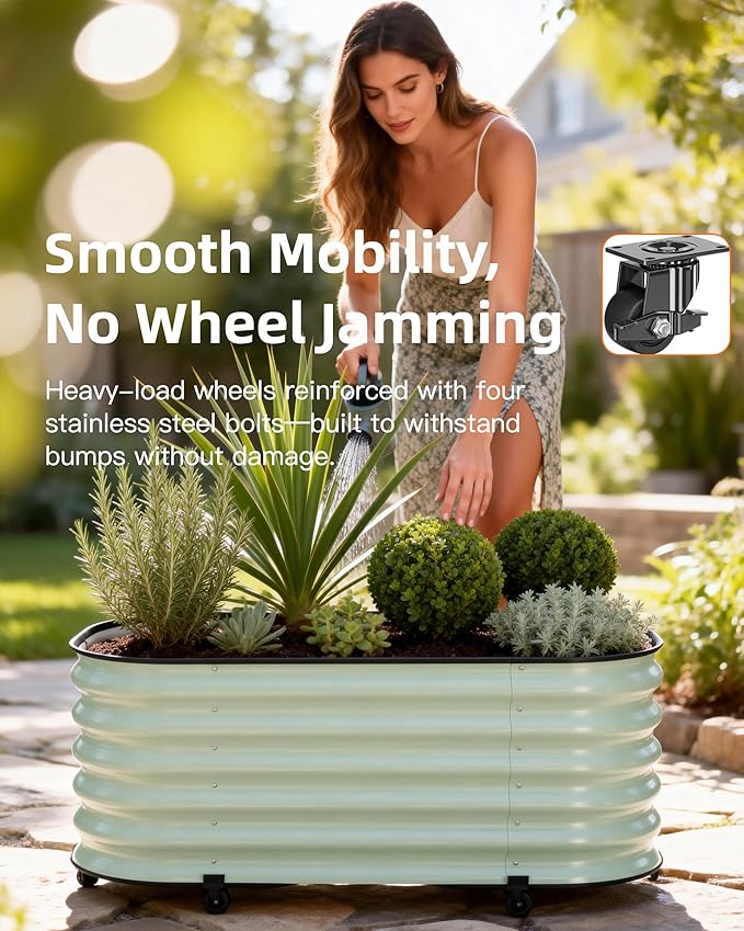 DaisyVibe Mobile Outdoor Planter Box with Wheels, 20.9 Inch Tall, Heavy-Duty 1000 lbs Capacity, Anti-Rust Steel Construction, Rolling Garden Bed for Vegetables, Herbs, Patio, Balcony