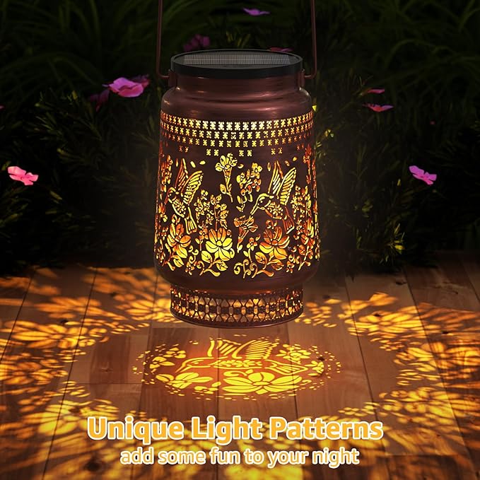 FUYO Solar Lanterns Outdoor Waterproof, Hummingbird Metal Hanging Solar Lights Outside Decorative for Backyard Patio Yard Pathway Porch, Garden Decor Birthday Gifts for Women Mom Grandma