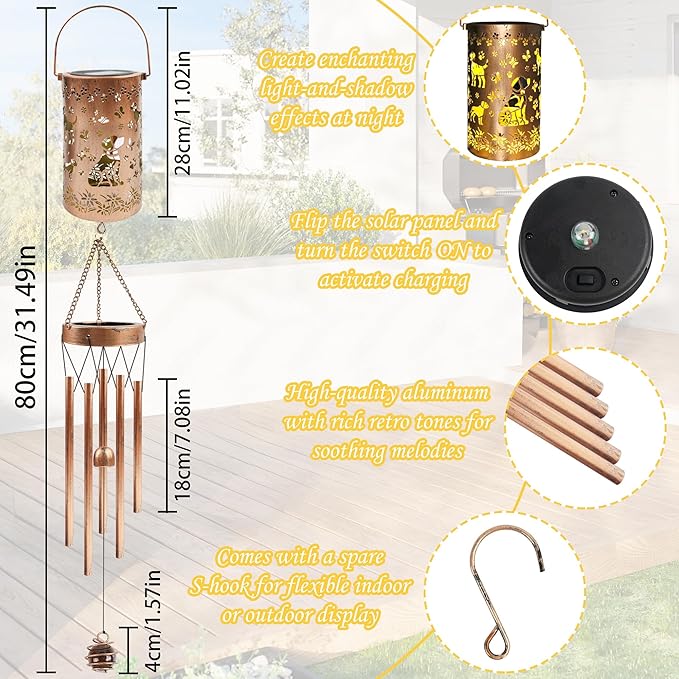 Labrador Solar Wind Chimes for Outside, Labrador Retriever Gifts Solar Lantern Wind Chimes, Garden Decorative Hanging Lights for Patio Porch Yard Lawn Decor