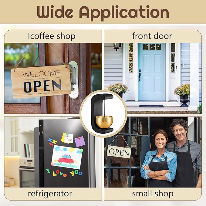 Zonon 2 Pcs Magnetic Wooden Wind Chime Doorbell Decoration Shopkeepers Bell for Door Opening C Shape for Housewarming Gift Refrigerator Room Garden Restaurant (Black)