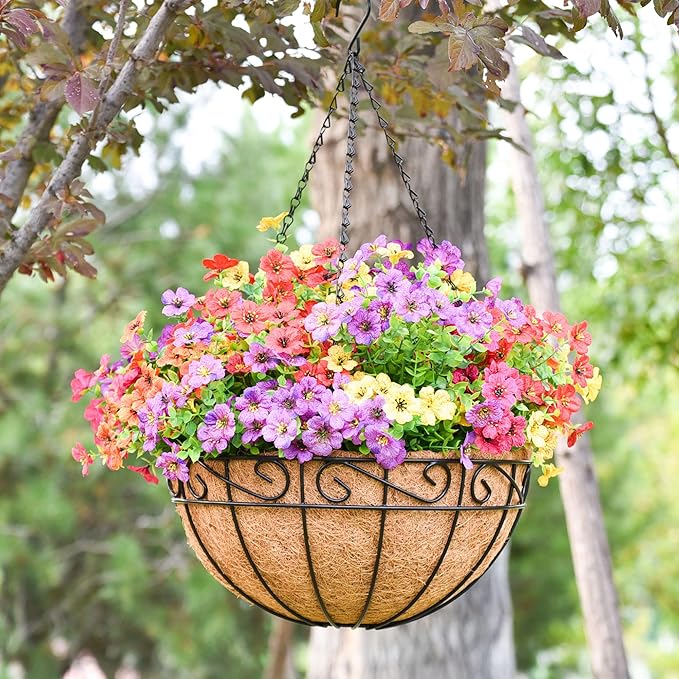 Hanging Planters for Outdoor Plants 4 Pack 12 inch Metal Hanging Flower Basket with Coco Coir Liner Wire Plant Holder Watering Flower Baskets Pot Hanger Garden Decoration for Indoor Outdoor(HBL)