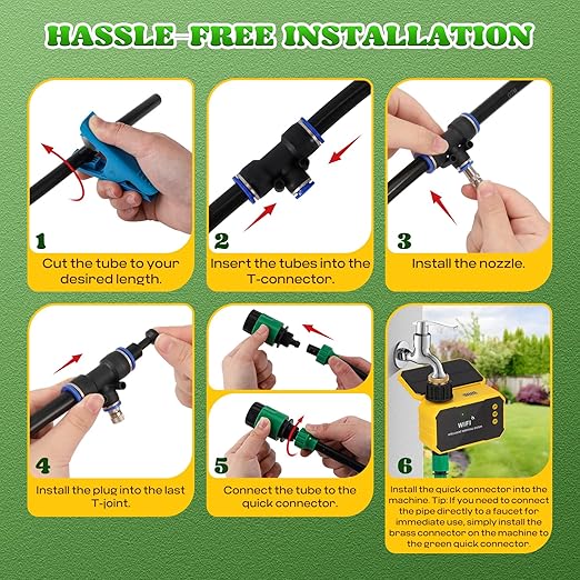 Moongiantgo Outdoor Misting Cooling System with Solar WiFi Water Timer, Misters for Outside Patio with 65.5FT(20M) Water Pipe+20 Misting Nozzles 0.02’’, Mister System for Outside Patio Garden Beaches