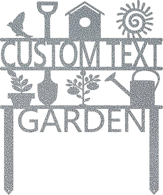 Custom Garden Sign, Garden Sign, Personalized Garden Sign, Garden Stake (27" W x 23" H, Hammered Silver)