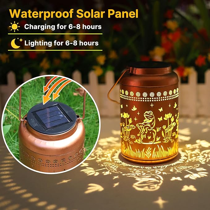 Solar Lanterns Outdoor Waterproof Frog Lazy Pattern Solar Lights Metal Lantern Christmas Garden Frog Decor Art Housewarming Gift for Patio,Yard,Lawn Ornament,Gifts for Women Mom