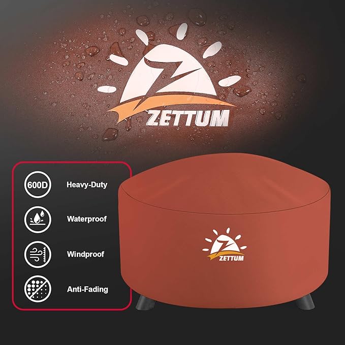 Zettum Fire Pit Cover Round 28 Inch - Outdoor Firepit Cover Heavy Duty & Waterproof, 600D Patio Fire Table Covers Gas Fire Pit Accessories Fit 27" Solo Stove Yukon Series Firepit - 28 x 28 x 16 Inch