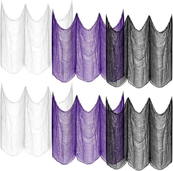 ZeeDix 6 Pack Halloween Creepy Cloth 30 x 75 Inch Polyester Fabric Halloween Decoration Spooky Scary Gauze Cloth Creepy Cheesecloth for Party Supplies Home Wall Doorway(Black, White, Purple)