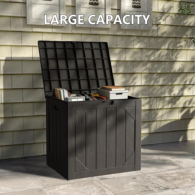 Yardgrace 31 Gallon Resin Deck Box Waterproof Outdoor Storage Box for Patio Furniture Pool Accessories Indoor Storage for Cushion Garden Tools, Black