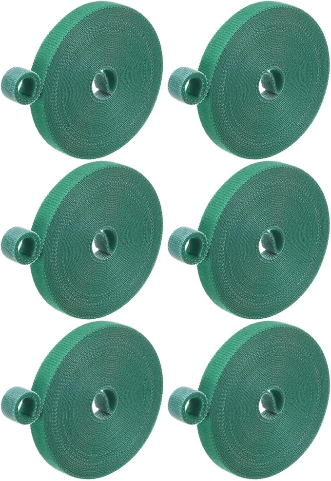 6-Roll Garden Plant Tape, 16 ft x 0.4 in Garden Hook and Loop Plant Ties Multi-Purpose Use Adjustable and Reusable Twist Wire Tape for Plants/Flowers/Vines [Green]