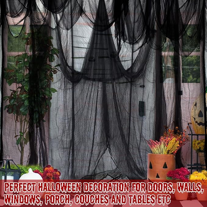 ZeeDix Halloween Black Creepy Cloth 85in x 100ft Giant Cloth Home Deco Spooky Scary Gauze for Party Supplies Haunted Houses Outdoor Yard Wall Doorways Decoration