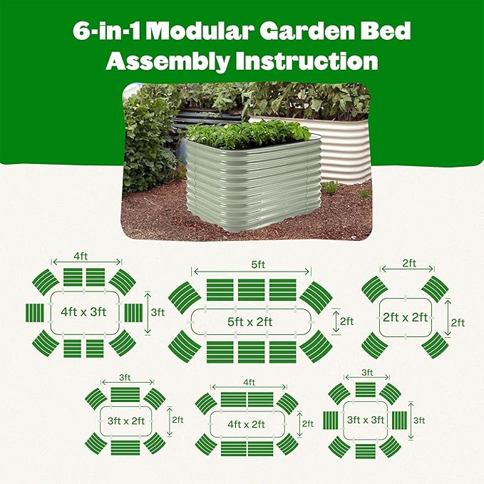 Epic Gardening 6-in-1 Modular Galvanized Raised Garden Bed Kit, 15" Tall Metal Planter Box, Durable Aluzinc Steel Raised Garden Bed Outdoor for Vegetables, Herbs, Flowers & Fruits - Small Mist Green