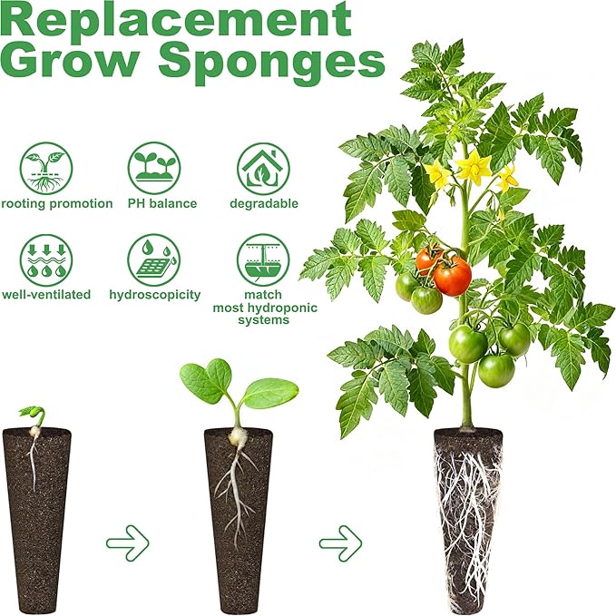 Grow Sponges 60 Pack, Hydroponics Replacement Root Growth Sponges Compatible with Aero Garden iDOO and Most Other Brands,Sponge for Hydroponic Indoor Garden System
