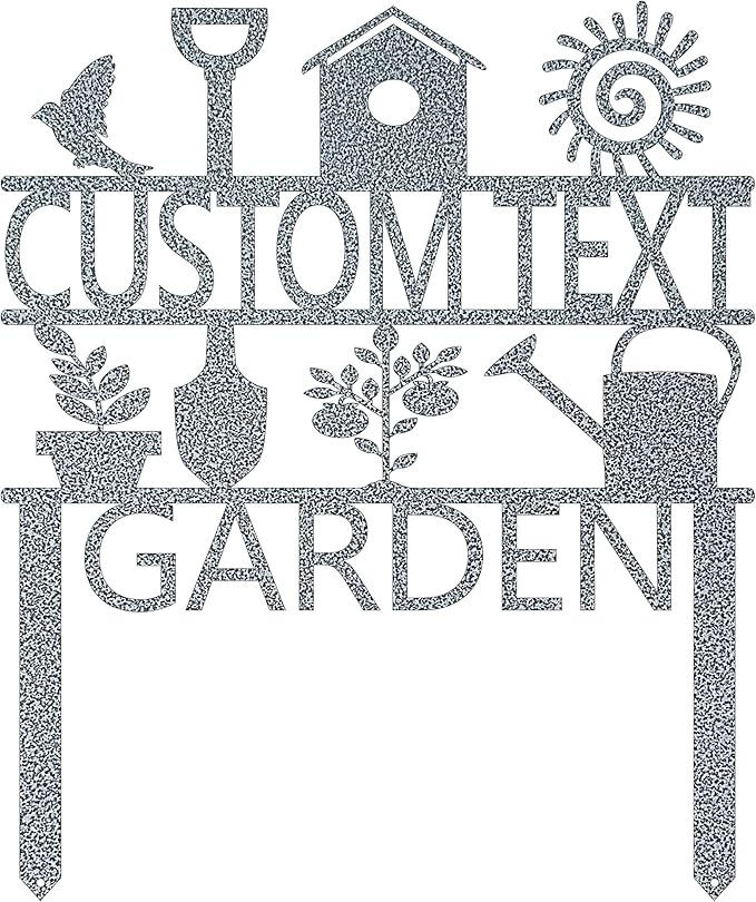 Custom Garden Sign, Garden Sign, Personalized Garden Sign, Garden Stake (20" W x 17" H, Silver)