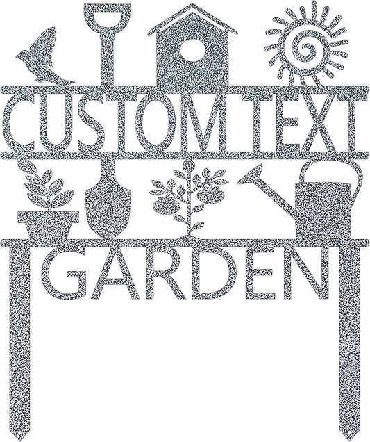 Custom Garden Sign, Garden Sign, Personalized Garden Sign, Garden Stake (17" W x 14 1/2" H, Silver)