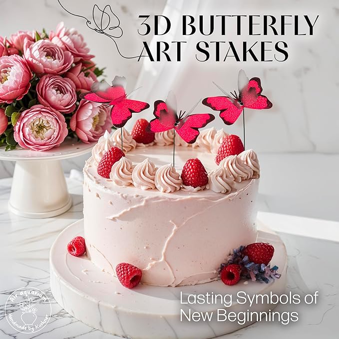 Handmade Pink Butterfly Garden Stakes - Set of 7 Premium 3D Hand-Painted Butterflies with Fluttering Spring Movement, Weatherproof Metal Rod, Outdoor Indoor Decor, Ideal Gift