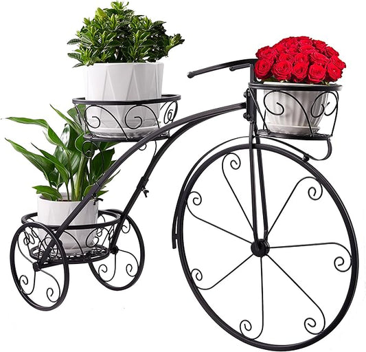 Sorbus Tricycle Plant Stand - Flower Pot Cart Holder - Ideal for Home, Garden, Patio - Great Gift for Plant Lovers, Housewarming, Mother’s Day - Parisian Style (Black)