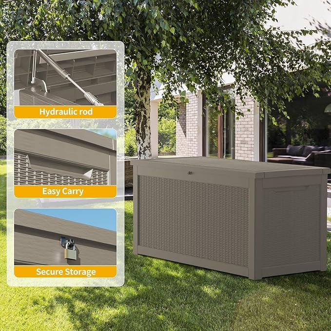 320GAL Deck Box -Grey ，Lockable Resin Storage Box，Outdoor Storage Box，UV Resistant Resin，Patio, Garden and Poolside