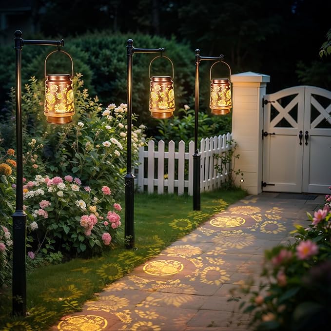 Homemory Christmas Gifts for Women Mom Grandma, Solar Lanterns Sunflower Lights Outdoor Waterproof Garden Decor, LED Hanging Solar Lights for Yard, Patio, Backyard, Porch, Lawn