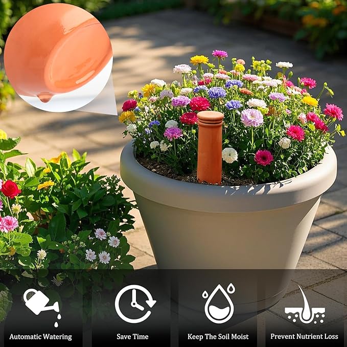30 Oz Ollas Terracotta Watering Pots Large, Plant Watering Globes, Self-Watering Device, Terracotta Clay Watering Pot with Lid, Refill 2 Week Auto Irrigation System for Indoor & Outdoor Plant(2 Packs)