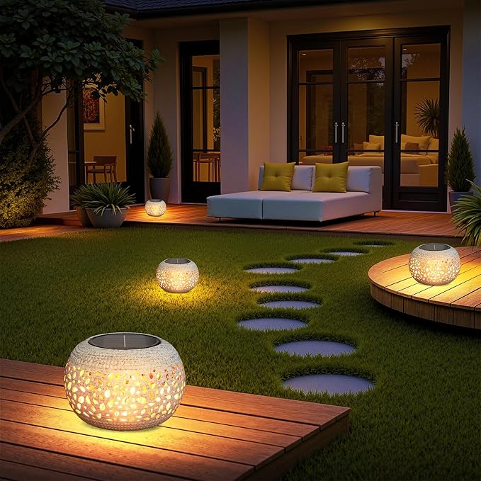 Solar Lanterns Outdoor Waterproof Table Lights: Upgraded Flickering Flame Solar Lights, White Metal Decorative Lantern Gifts for Women Mom, Garden Yard Balcony Indoor Tabletop Decor(2 Modes)
