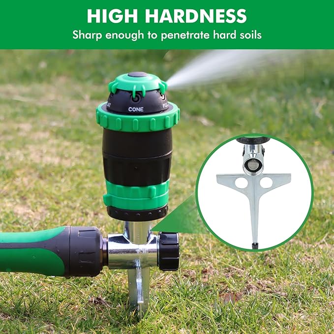 [2 Pack] RESTMO Gear Drive Sprinkler with Metal Spike Base, 5-Pattern Heavy Duty Gardening Watering System, Multi-Adjustable Lawn Sprinkle for Garden Plant, Flower Bed and Large Yard Area, Green