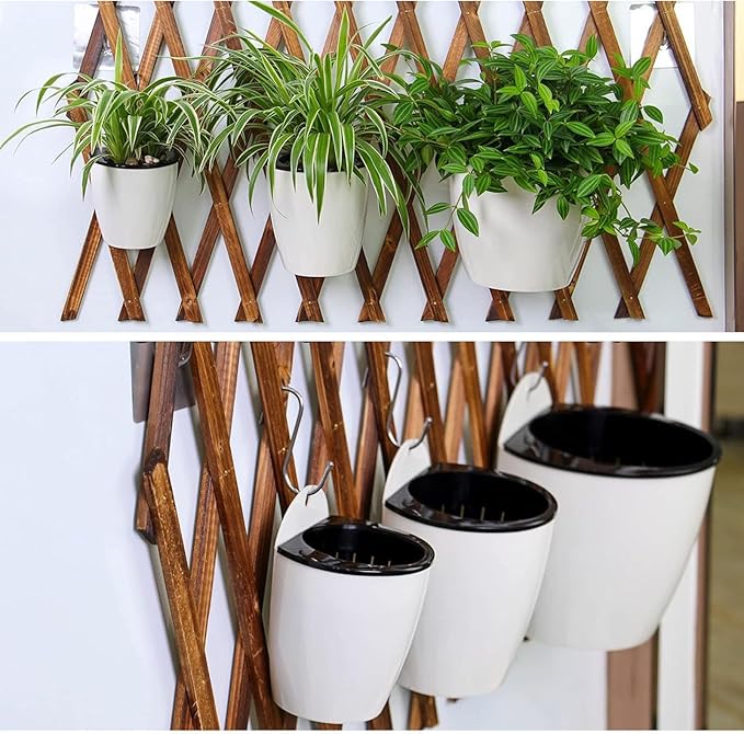 PP Plants Pots for Indoor Outdoor Gardening Hanging Self-Watering Flower Pots with Drainage Holes, Modern Planters for Houseplants Succulents Herbs (5, Medium)