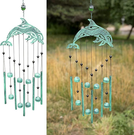 VP Home Dolphin Tribal Wind Chimes for Outside, 28.5-Inch Wind Chimes with Rustic Design for Gardens, Patios, and Porches, Thoughtful Gifts for Mom, Grandma, and Dolphin Lovers