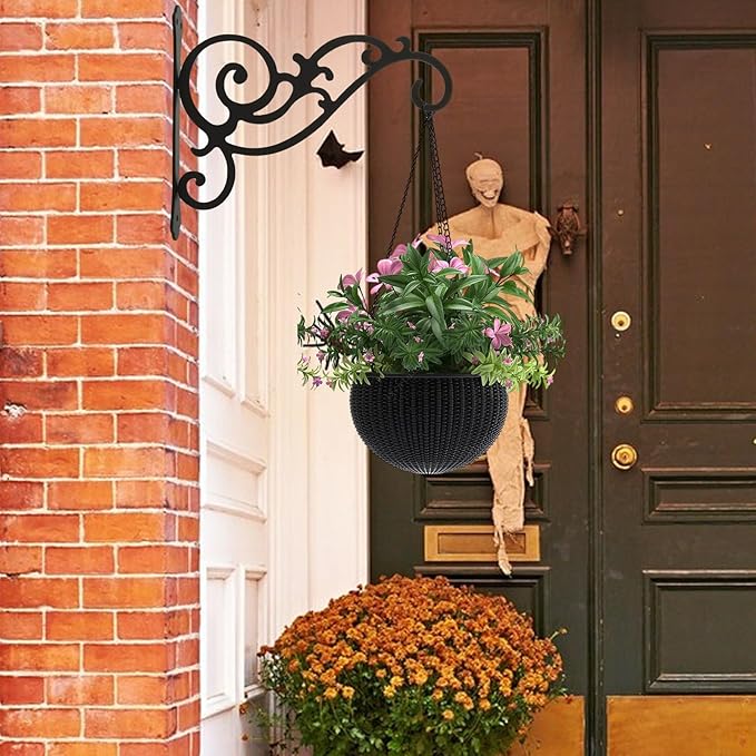 2 Pcs Hanging Plant Bracket 12-Inch, Outdoor Indoor Wall Hook Hanging Plant Brackets, Black Iron Planter Hangers Hooks for Hanging Plant, Bird Feeder, Flower Basket, Lanterns, Wind Chimes, Ornaments