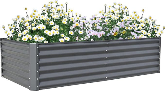 Domi Galvanized Raised Garden Bed, Outdoor Planter Garden Boxes Large Metal Planter Box for Gardening Vegetables Fruits Flowers, Dark Grey (6x3x1.5ft)